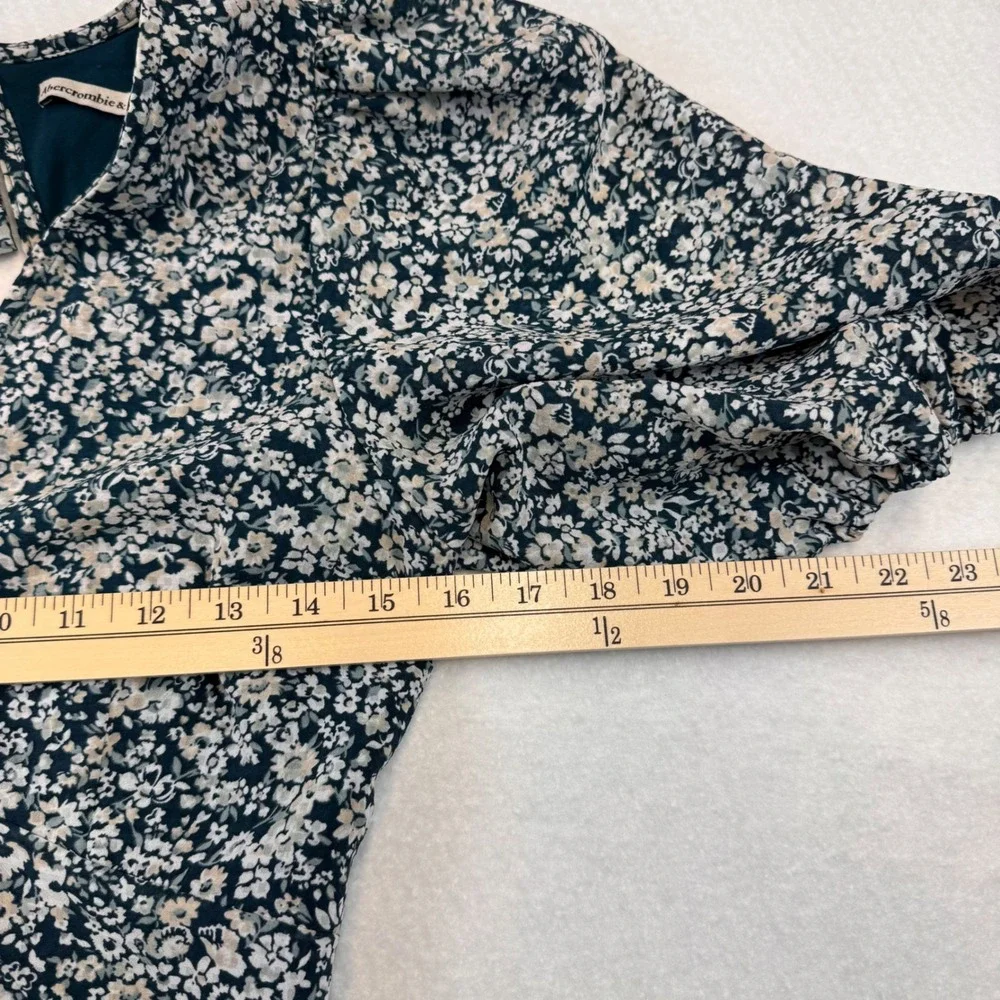Abercrombie Fitch Floral Puff Sleeve Tie Back Blouse Top Womens M Emerald Green